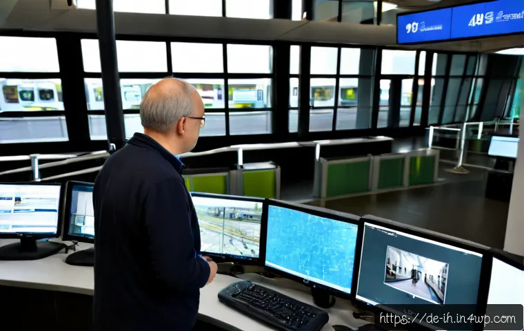 실시간 비디오 스트리밍에서의 이미지 분석 - Photorealistic modern video monitoring workspace in a German public transit control center, middle-a...